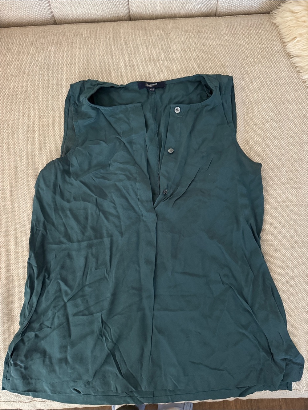 Madewell Sleeveless Dark Teal V-Neck Blouse